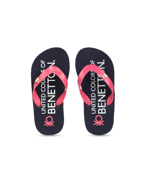 

United Colors of Benetton Unisex Kids Pink & Navy Blue Printed Thong Flip-Flops