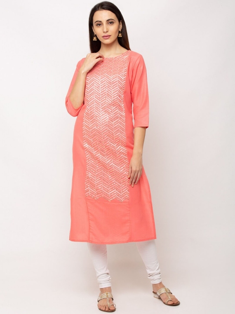 

TANKHI Women Pink Embroidered A-Line Kurta