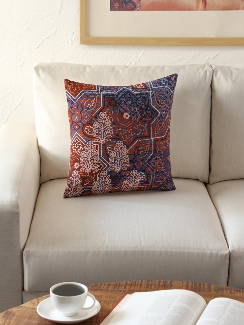 

House This Navy Blue & Red Single Ethnic Motifs Square Cushion Covers