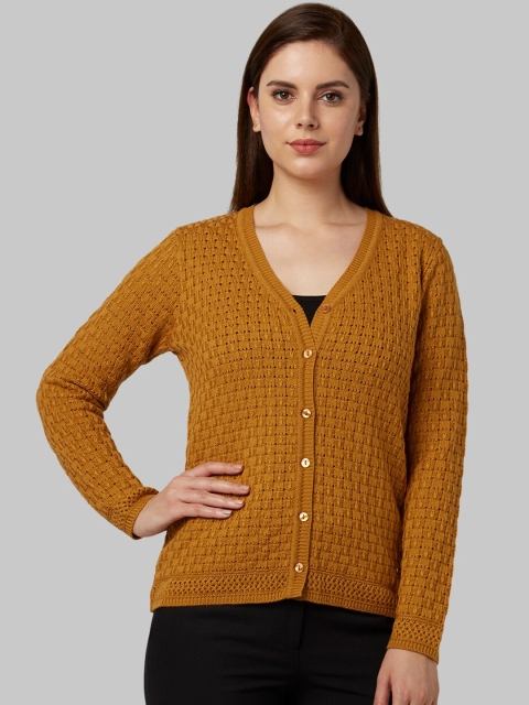 

Park Avenue Woman Women Brown Self Design Cardigan Sweater