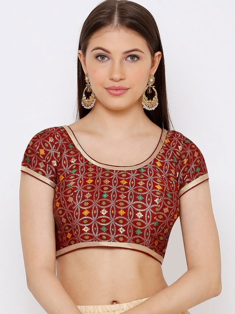 

SALWAR STUDIO Women Maroon Woven Design Readymade Saree Blouse