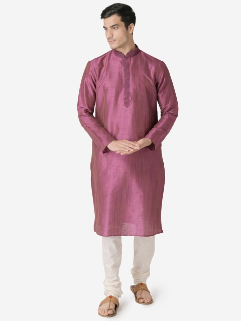 

Sanwara Men Purple & Off-White Woven Design Kurta with Churidar