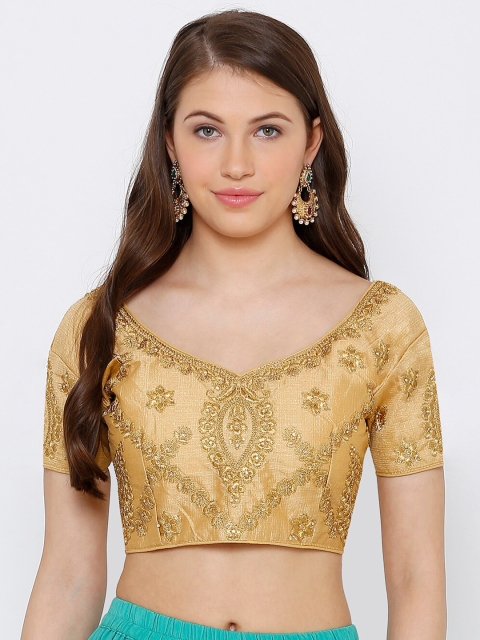 

SALWAR STUDIO Women Gold-Coloured Embroidered Readymade Saree Blouse