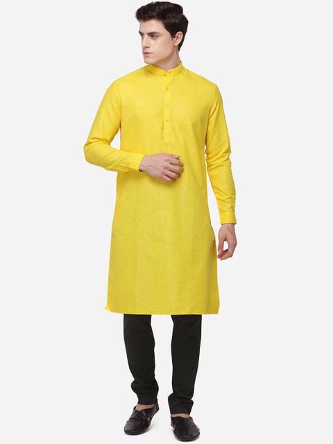 

JADE BLUE Men Yellow Solid Straight Modi Kurta