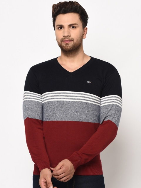 

98 Degree North Men Red & Grey Colourblocked Pullover Sweater