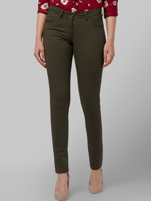 

Park Avenue Woman Women Olive Green Tapered Fit Solid Regular Trousers