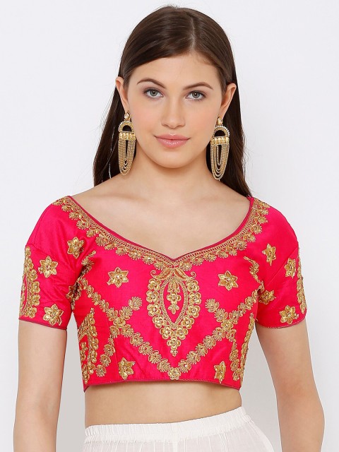 

SALWAR STUDIO Women Pink & Gold-Toned Embroidered Readymade Saree Blouse