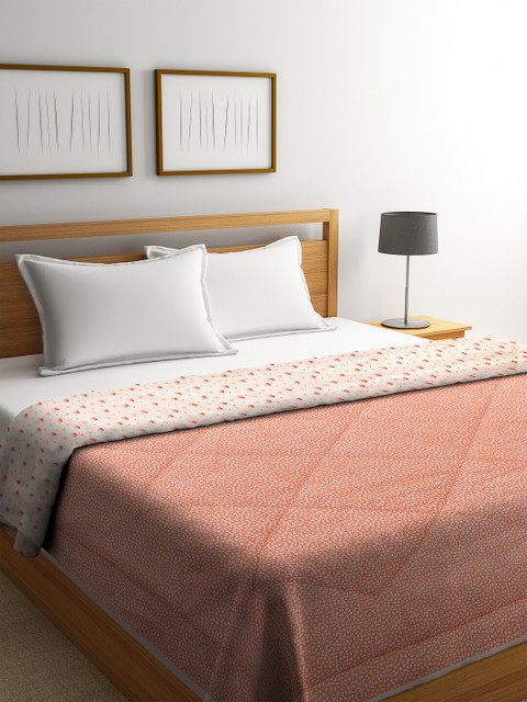 

NEUDIS Peach-Coloured & Cream-Coloured Floral AC Room 300 GSM Double Bed Comforter