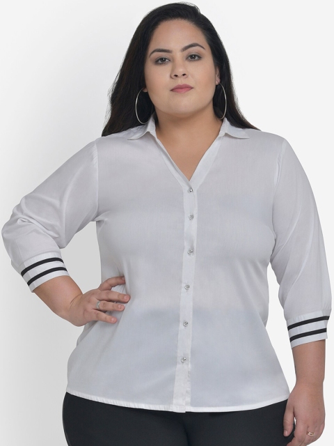 

Martini Women White Plus Size Solid Formal Shirt