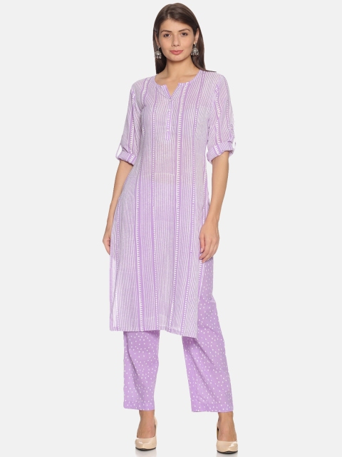 

NANGALIA RUCHIRA Women Lavender & White Striped Kurta with Trousers