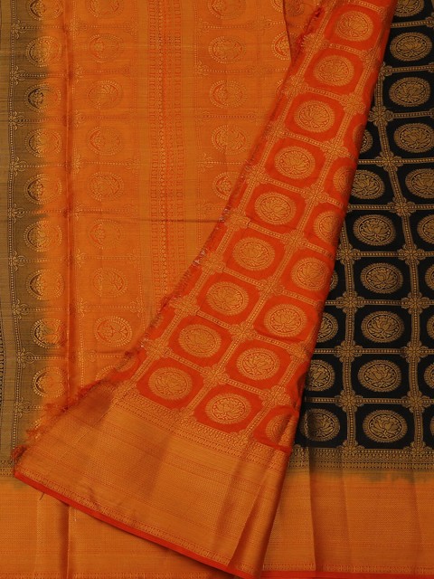 

Pothys Orange & Black Jute Silk Woven Design Saree