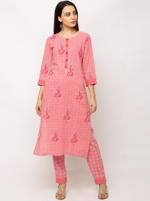 

TANKHI Women Pink Embroidered Kurta with Pyjamas