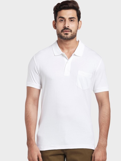 

ColorPlus Men White Solid Polo Collar T-shirt
