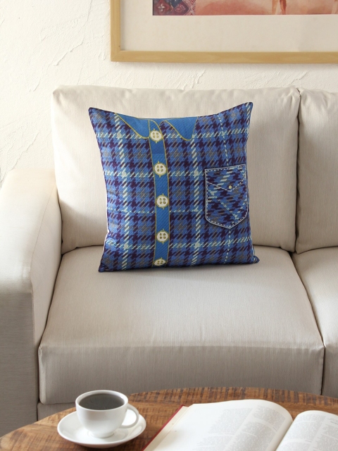 

House This Blue Single Checked Square Cushion Covers