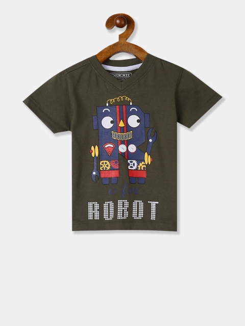 

Cherokee Boys Olive Green Printed V-Neck T-shirt