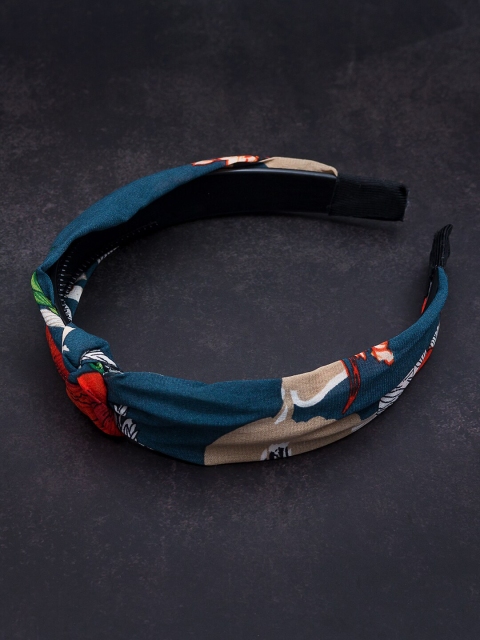 

Golden Peacock Navy Blue Printed Hairband