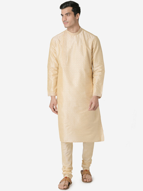 

Sanwara Men Cream-Coloured Solid Kurta with Churidar