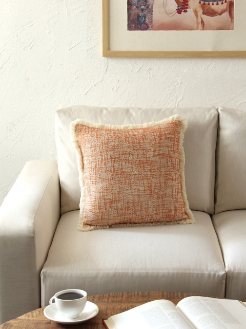 

House This Orange & Cream-Coloured Single Abstract Square Cushion Covers