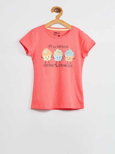 

max Girls Coral Printed Round Neck T-shirt