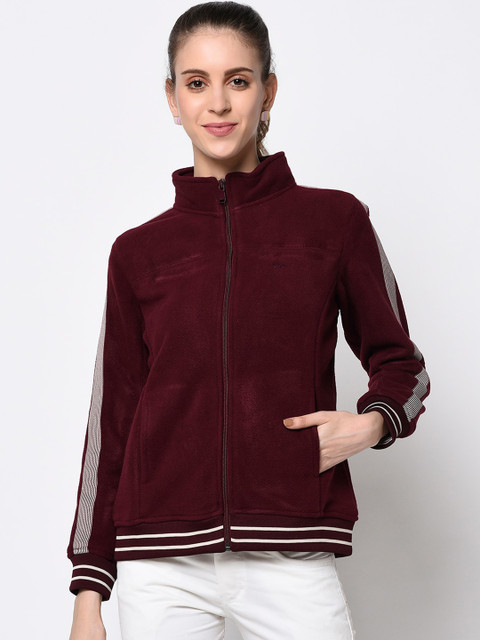 

METTLE Women Maroon Solid Sweatshirt