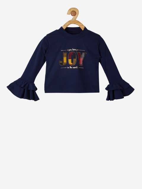 

VITAMINS Girls Navy Blue Printed Top