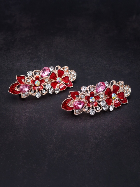 

Golden Peacock Women Red & Gold-Toned Set of 2 Embellished French Barrette