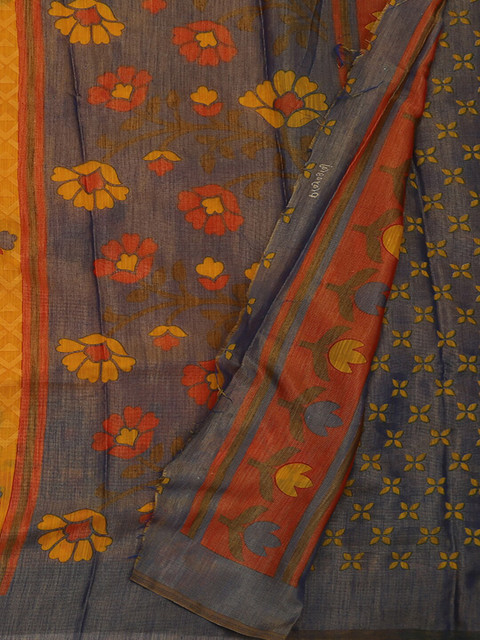 

Pothys Yellow & Grey Poly Georgette Printed Saree