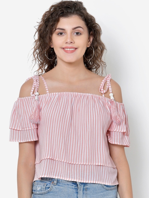 

Martini Women Pink Striped Bardot Top