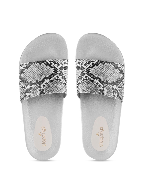 

STEPpings Women Grey & Off-White Animal Self Design Sliders