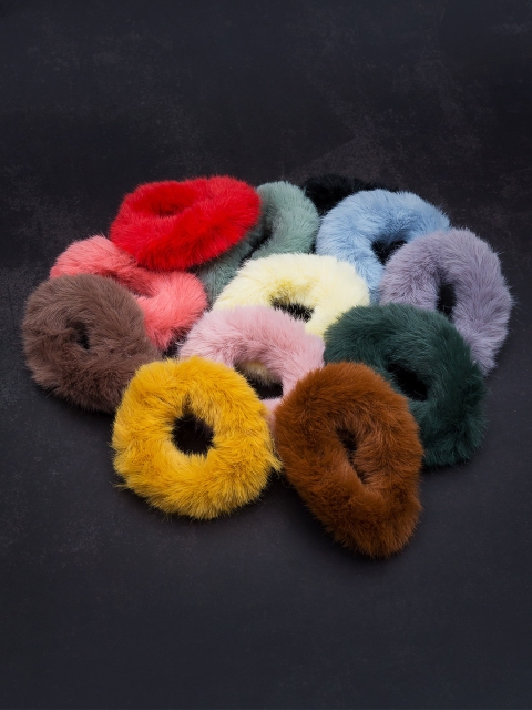 

Golden Peacock Set of 12 Multicoloured Faux Fur Ponytail Holders, Multi