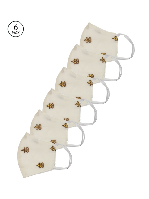 

Bellofox Women Off-White Pack Of 6 3-Ply Cloth Mask