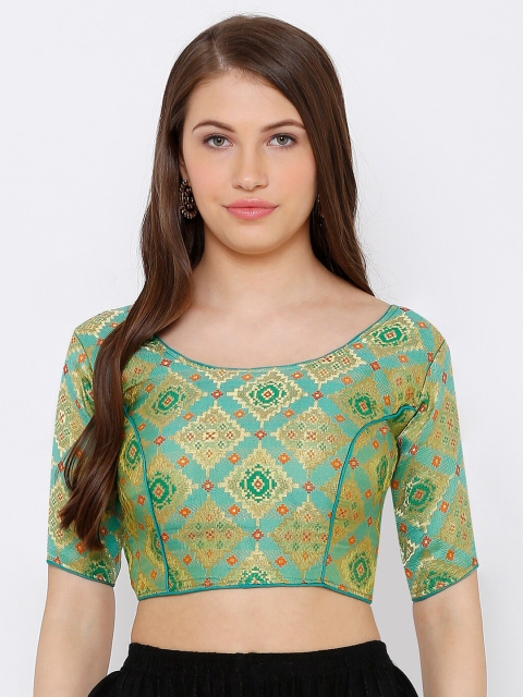 

SALWAR STUDIO Women Green & Gold-Coloured Woven Design Readymade Saree Blouse