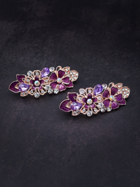 

Golden Peacock Set of 2 Purple & Gold-Toned Embellished French Barrette