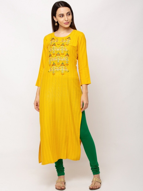 

TANKHI Women Yellow Yoke Design Straight Kurta