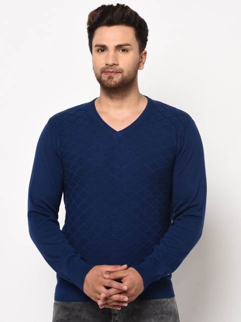 

98 Degree North Men Blue Self Design Pullover Sweater