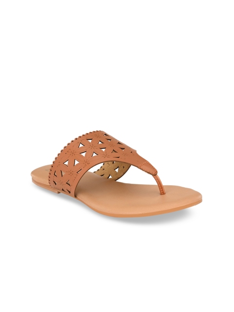 

Zebba Women Tan Brown Solid PU T-Strap Flats