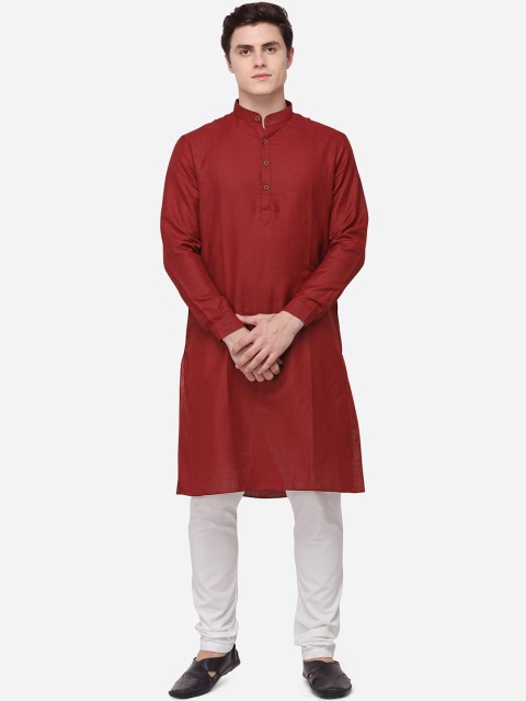 

JADE BLUE Men Red Solid Straight Modi Kurta