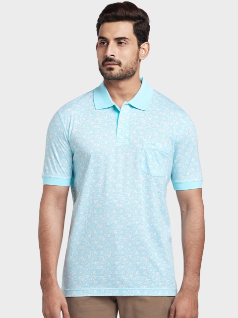 

ColorPlus Men Sea Green & White Floral Printed Polo Collar T-shirt