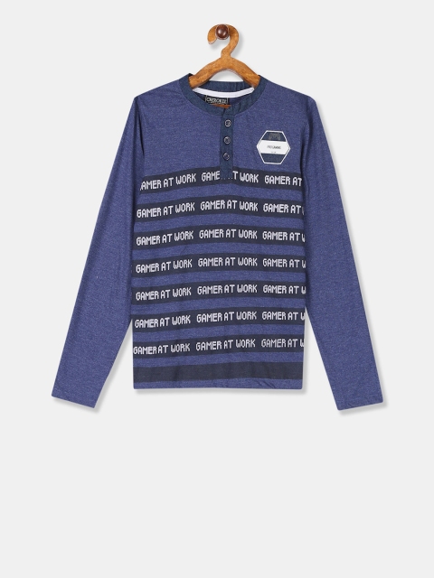 

Cherokee Boys Blue Printed Henley Neck T-shirt