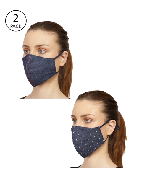

Anekaant Women Pack of 2 Multicolor 3-Ply Reusable Denim Cloth Mask, Blue