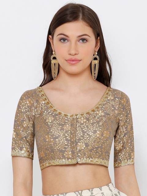 

SALWAR STUDIO Women Grey & Gold-Toned Woven-Design Readymade Saree Blouse