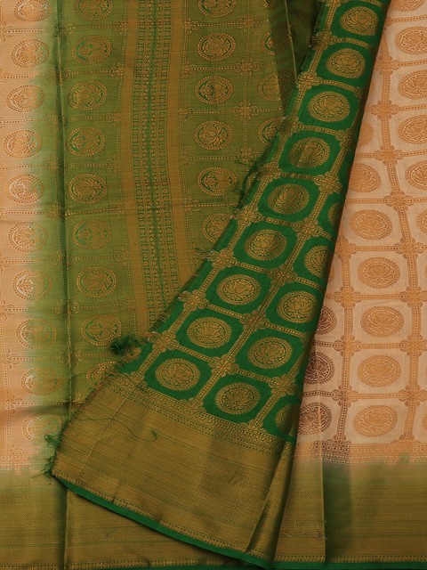 

Pothys Cream-Coloured & Green Jute Silk Printed Saree