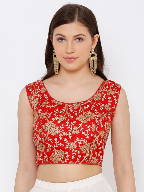 

SALWAR STUDIO Women Red & Gold-Coloured Embroidered Readymade Saree Blouse
