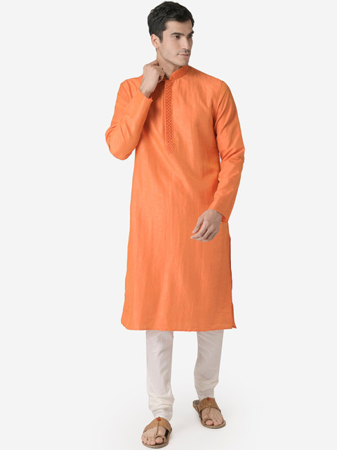 

Sanwara Men Orange & Off-White Solid Kurta with Pyjamas