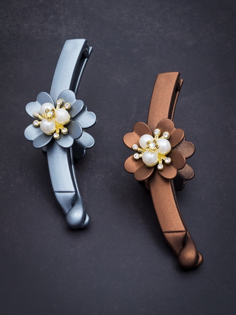 

Golden Peacock Grey & Brown Set of 2 Embellished Banana Clip