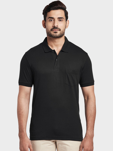 

ColorPlus Men Black Solid Polo Collar T-shirt