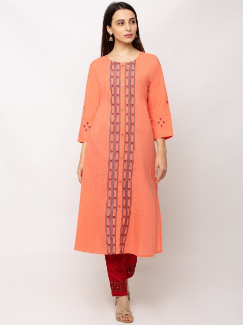 

TANKHI Women Peach-Coloured Printed A-Line Kurta