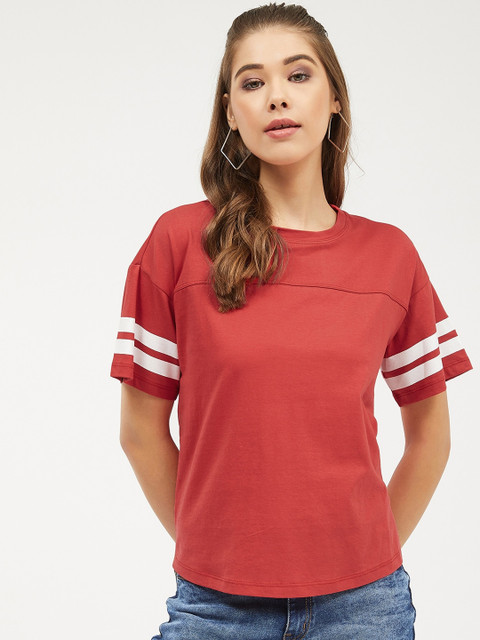 

Harpa Women Red Striped Round Neck T-shirt