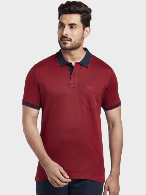 

ColorPlus Men Maroon & Navy Blue Solid Polo Collar T-shirt