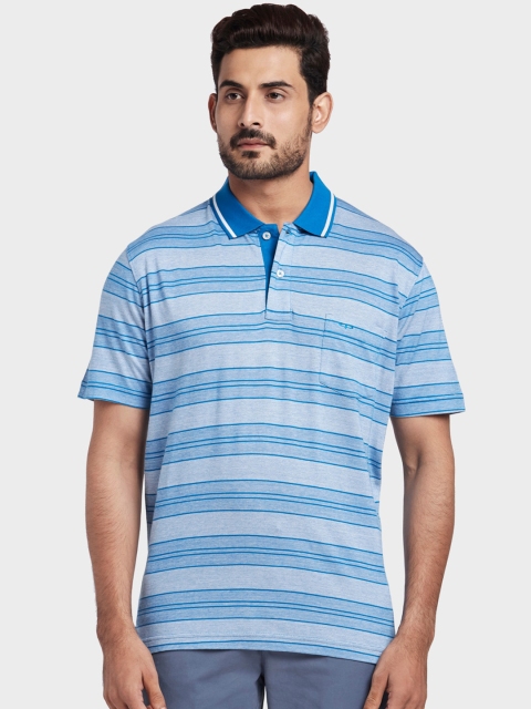 

ColorPlus Men Blue Striped Polo Collar T-shirt